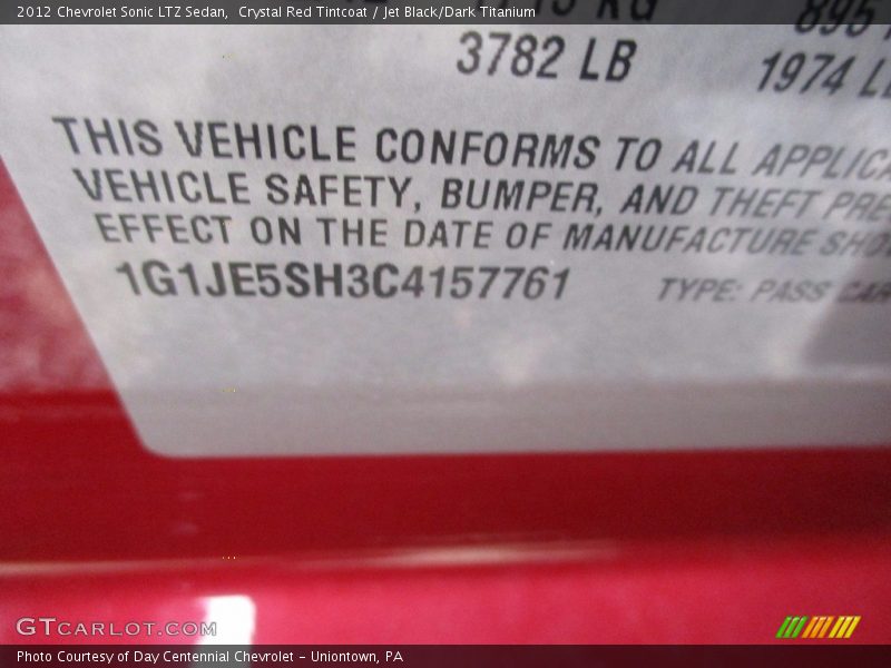 Crystal Red Tintcoat / Jet Black/Dark Titanium 2012 Chevrolet Sonic LTZ Sedan