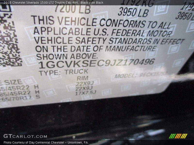 Black / Jet Black 2018 Chevrolet Silverado 1500 LTZ Double Cab 4x4