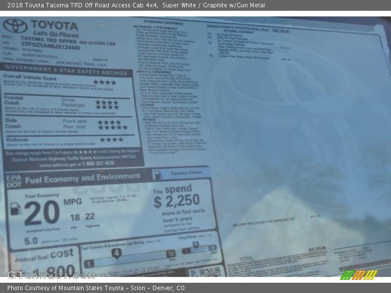  2018 Tacoma TRD Off Road Access Cab 4x4 Window Sticker