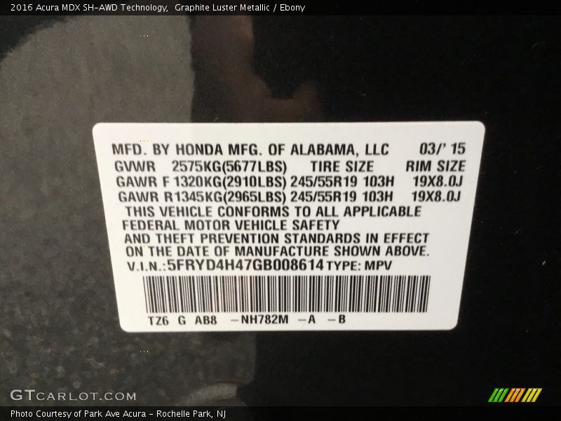 Graphite Luster Metallic / Ebony 2016 Acura MDX SH-AWD Technology
