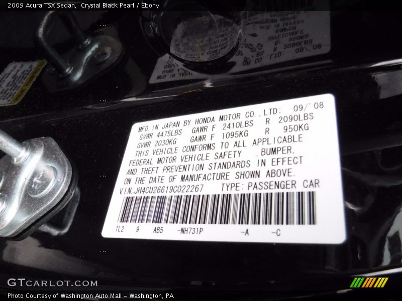 Crystal Black Pearl / Ebony 2009 Acura TSX Sedan