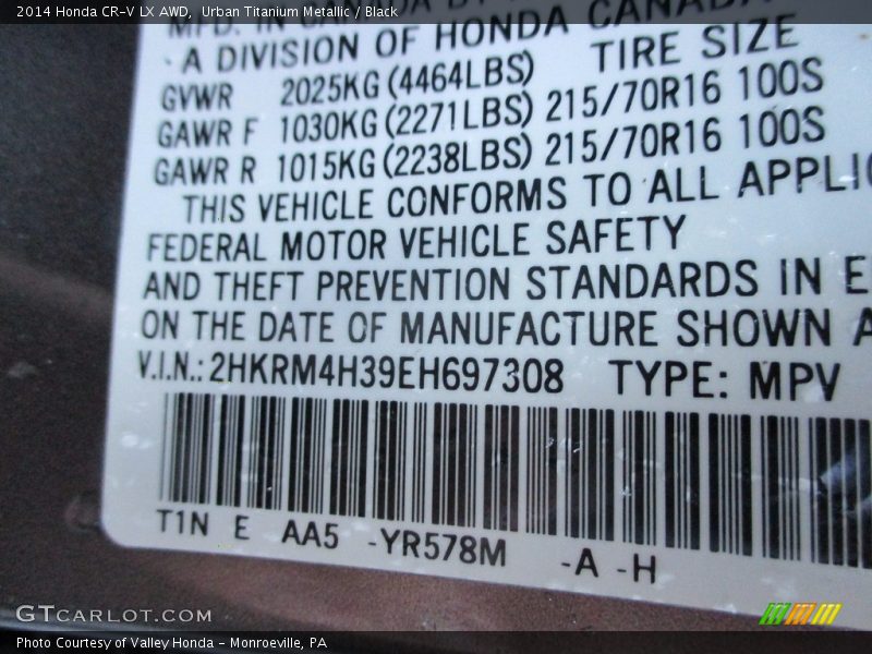 Urban Titanium Metallic / Black 2014 Honda CR-V LX AWD