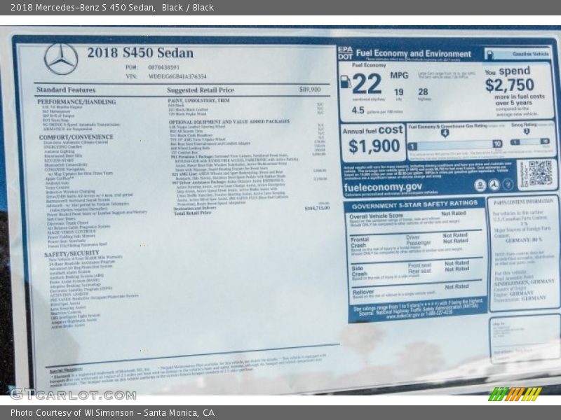 Black / Black 2018 Mercedes-Benz S 450 Sedan