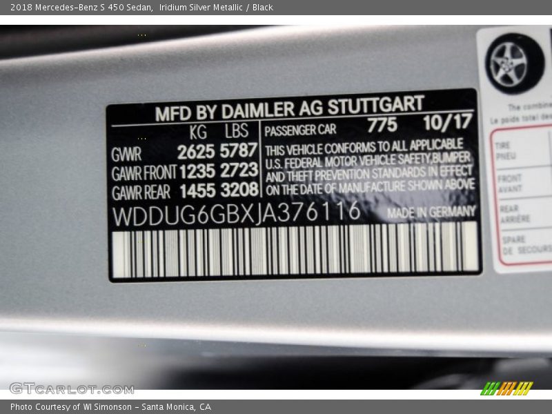 Iridium Silver Metallic / Black 2018 Mercedes-Benz S 450 Sedan