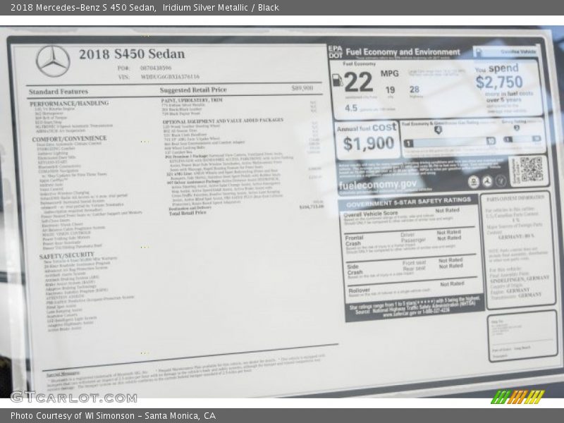 Iridium Silver Metallic / Black 2018 Mercedes-Benz S 450 Sedan