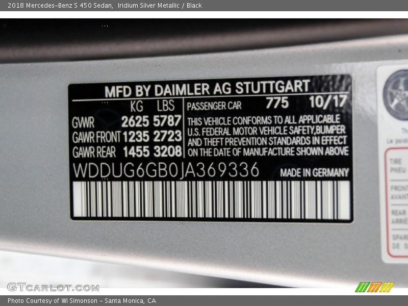 Iridium Silver Metallic / Black 2018 Mercedes-Benz S 450 Sedan