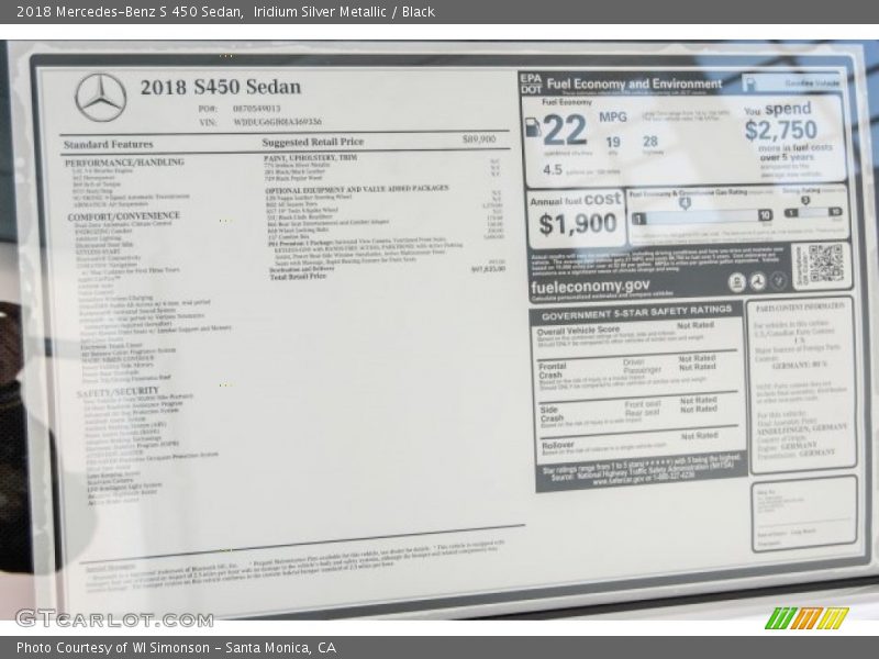 Iridium Silver Metallic / Black 2018 Mercedes-Benz S 450 Sedan