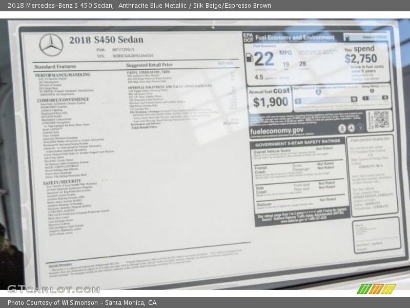 Anthracite Blue Metallic / Silk Beige/Espresso Brown 2018 Mercedes-Benz S 450 Sedan