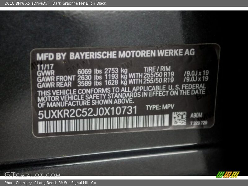 Dark Graphite Metallic / Black 2018 BMW X5 sDrive35i
