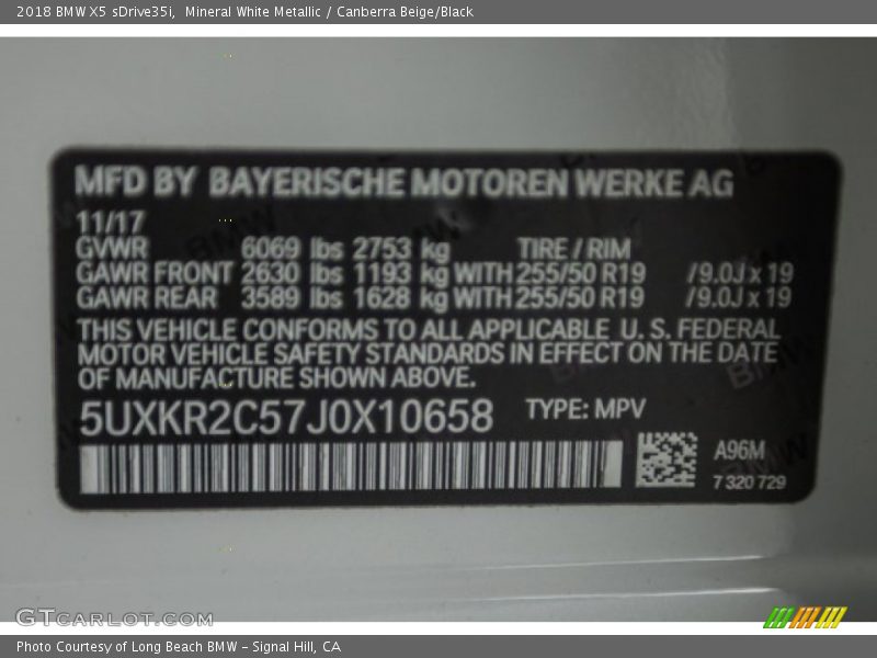 2018 X5 sDrive35i Mineral White Metallic Color Code A96