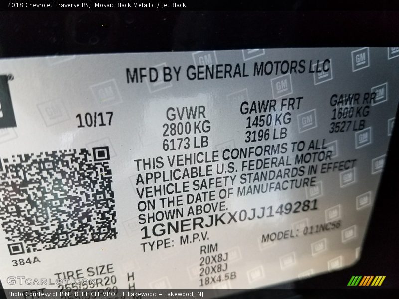 Mosaic Black Metallic / Jet Black 2018 Chevrolet Traverse RS