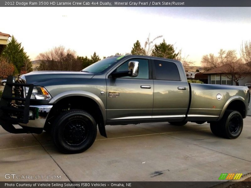 Mineral Gray Pearl / Dark Slate/Russet 2012 Dodge Ram 3500 HD Laramie Crew Cab 4x4 Dually