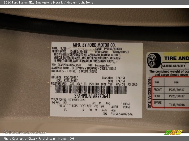 Smokestone Metallic / Medium Light Stone 2010 Ford Fusion SEL