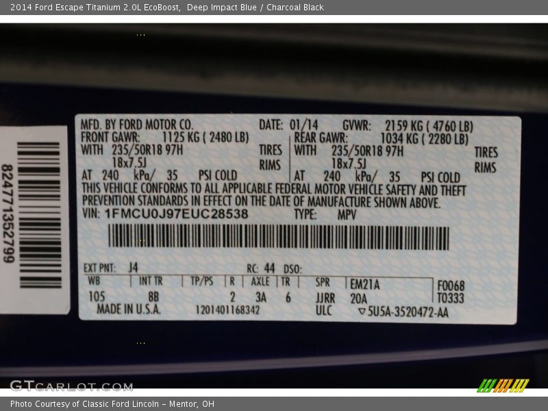 Deep Impact Blue / Charcoal Black 2014 Ford Escape Titanium 2.0L EcoBoost