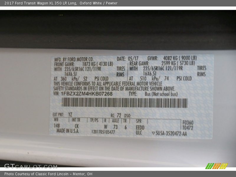Oxford White / Pewter 2017 Ford Transit Wagon XL 350 LR Long