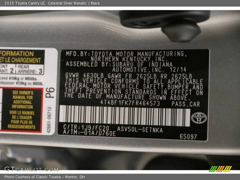 Celestial Silver Metallic / Black 2015 Toyota Camry LE