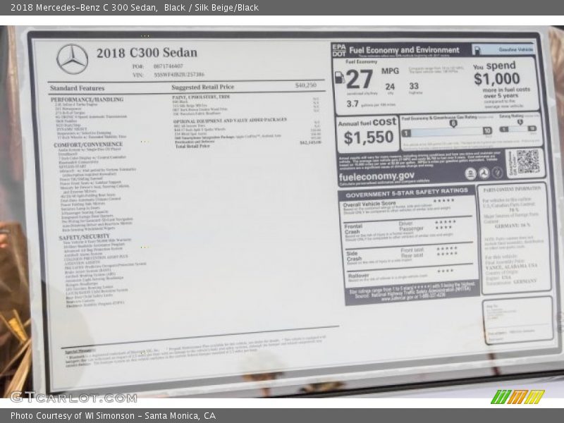 Black / Silk Beige/Black 2018 Mercedes-Benz C 300 Sedan