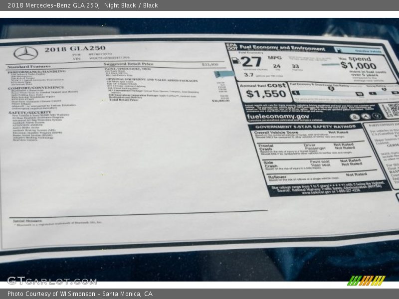 Night Black / Black 2018 Mercedes-Benz GLA 250