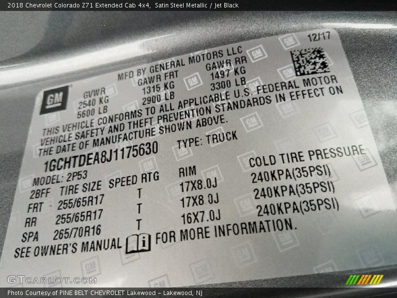Satin Steel Metallic / Jet Black 2018 Chevrolet Colorado Z71 Extended Cab 4x4
