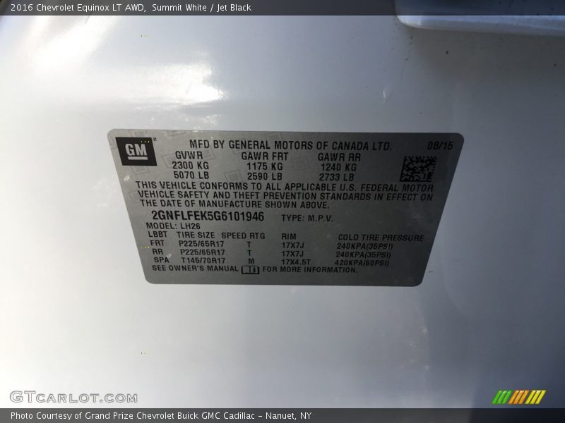 Summit White / Jet Black 2016 Chevrolet Equinox LT AWD