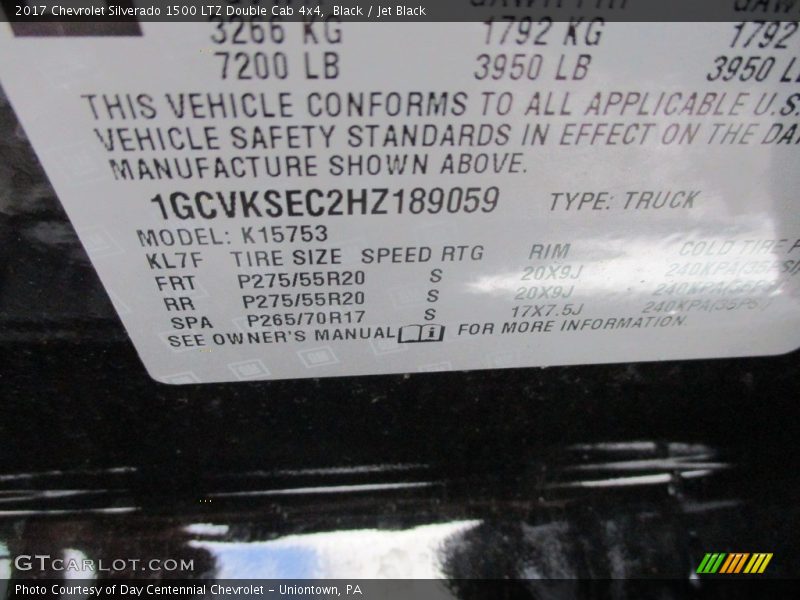 Black / Jet Black 2017 Chevrolet Silverado 1500 LTZ Double Cab 4x4
