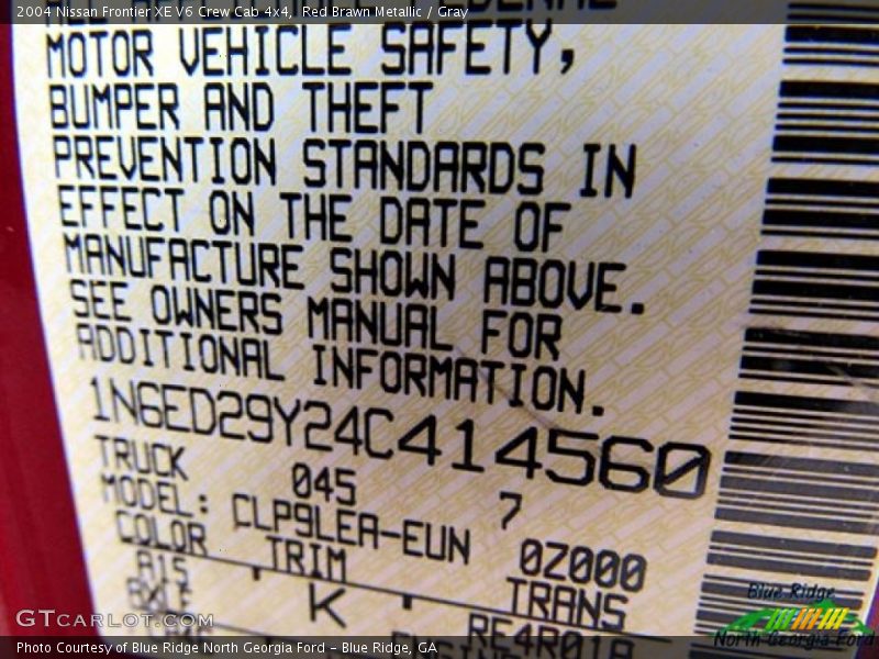 Red Brawn Metallic / Gray 2004 Nissan Frontier XE V6 Crew Cab 4x4