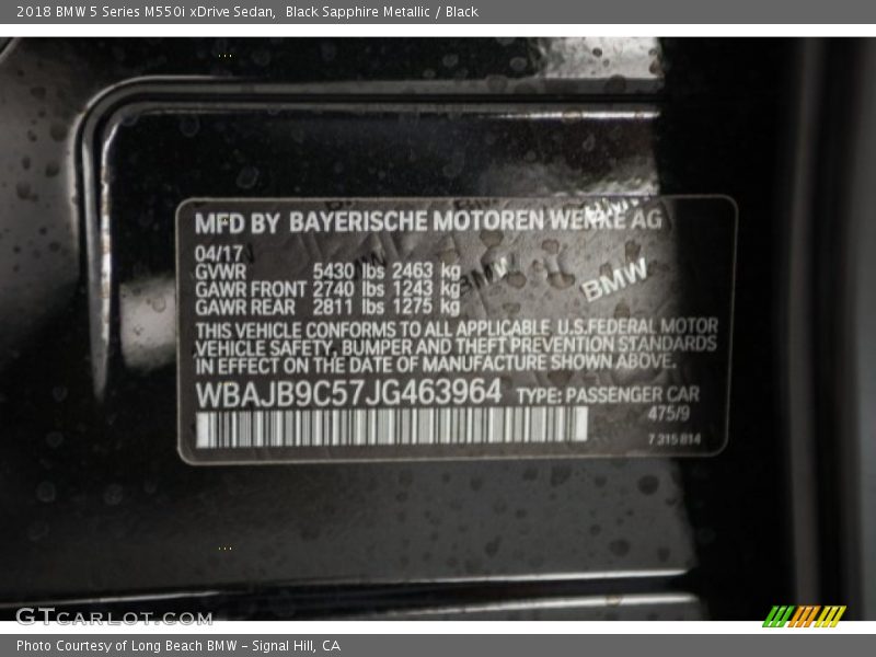 Black Sapphire Metallic / Black 2018 BMW 5 Series M550i xDrive Sedan