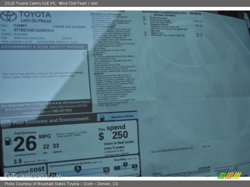 Wind Chill Pearl / Ash 2018 Toyota Camry XLE V6