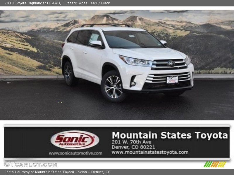 Blizzard White Pearl / Black 2018 Toyota Highlander LE AWD