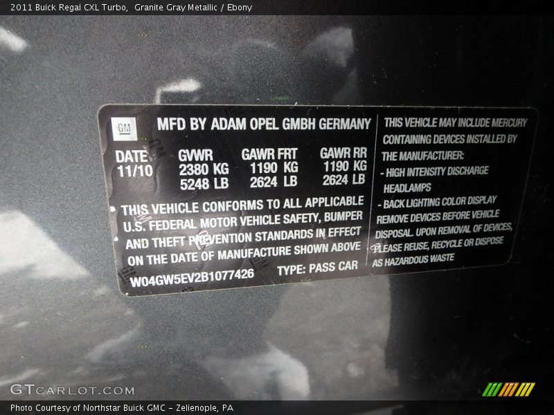 Granite Gray Metallic / Ebony 2011 Buick Regal CXL Turbo