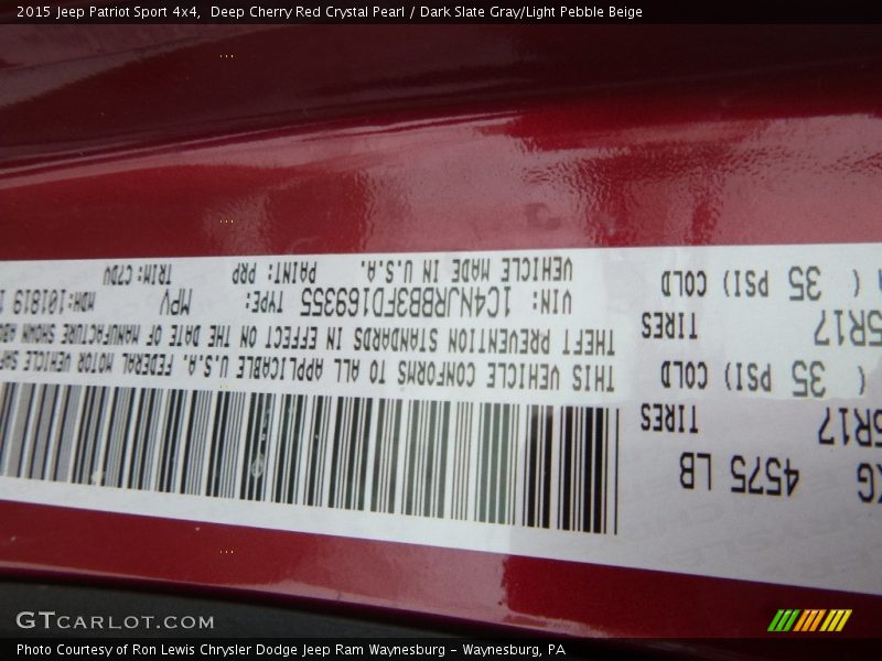 Deep Cherry Red Crystal Pearl / Dark Slate Gray/Light Pebble Beige 2015 Jeep Patriot Sport 4x4