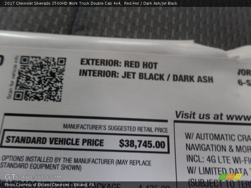 Red Hot / Dark Ash/Jet Black 2017 Chevrolet Silverado 2500HD Work Truck Double Cab 4x4