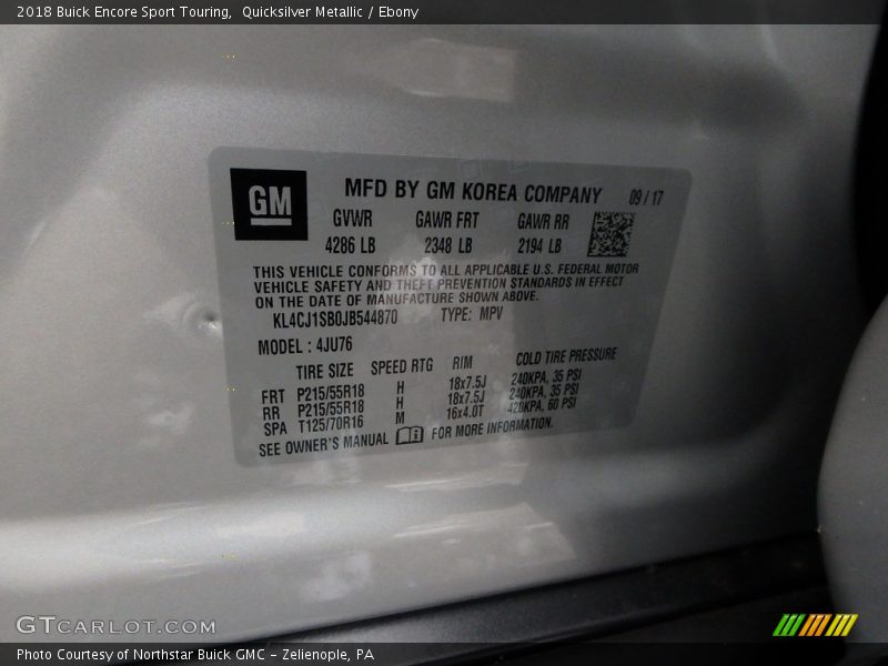 Quicksilver Metallic / Ebony 2018 Buick Encore Sport Touring