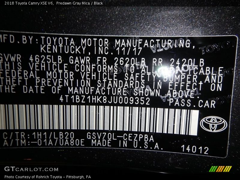 Predawn Gray Mica / Black 2018 Toyota Camry XSE V6