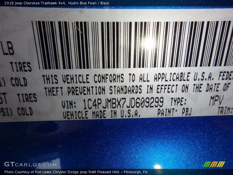 2018 Cherokee Trailhawk 4x4 Hydro Blue Pearl Color Code PBJ