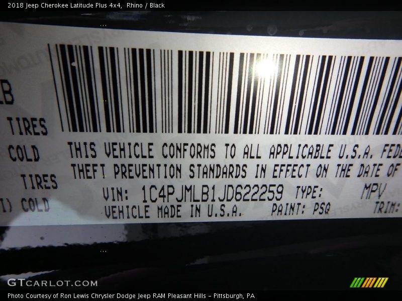 Rhino / Black 2018 Jeep Cherokee Latitude Plus 4x4