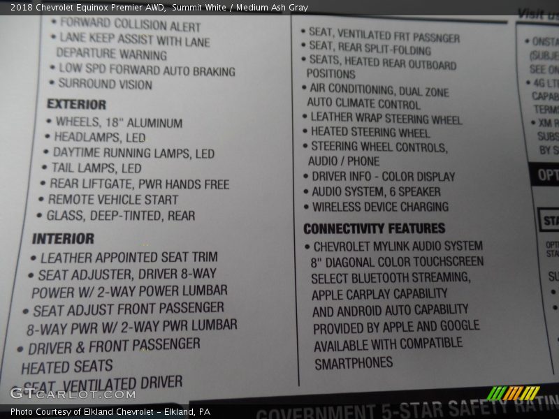 Summit White / Medium Ash Gray 2018 Chevrolet Equinox Premier AWD