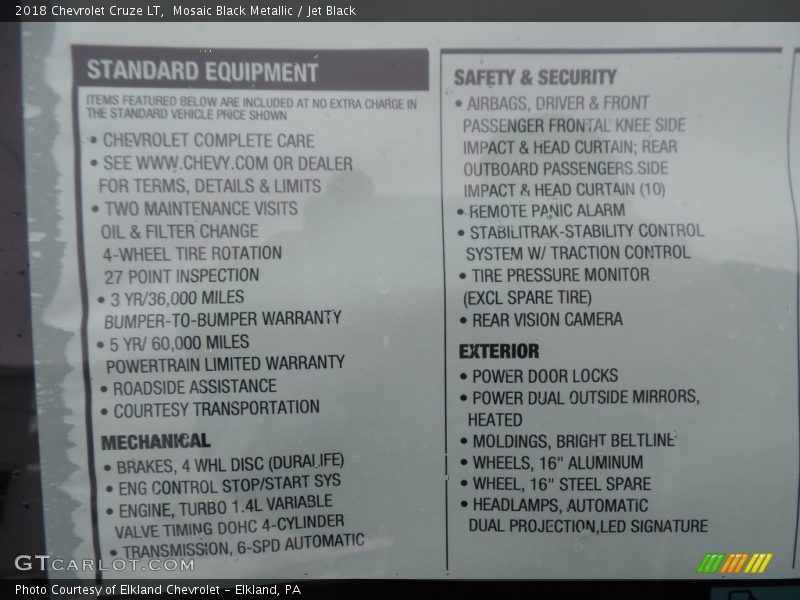 Mosaic Black Metallic / Jet Black 2018 Chevrolet Cruze LT