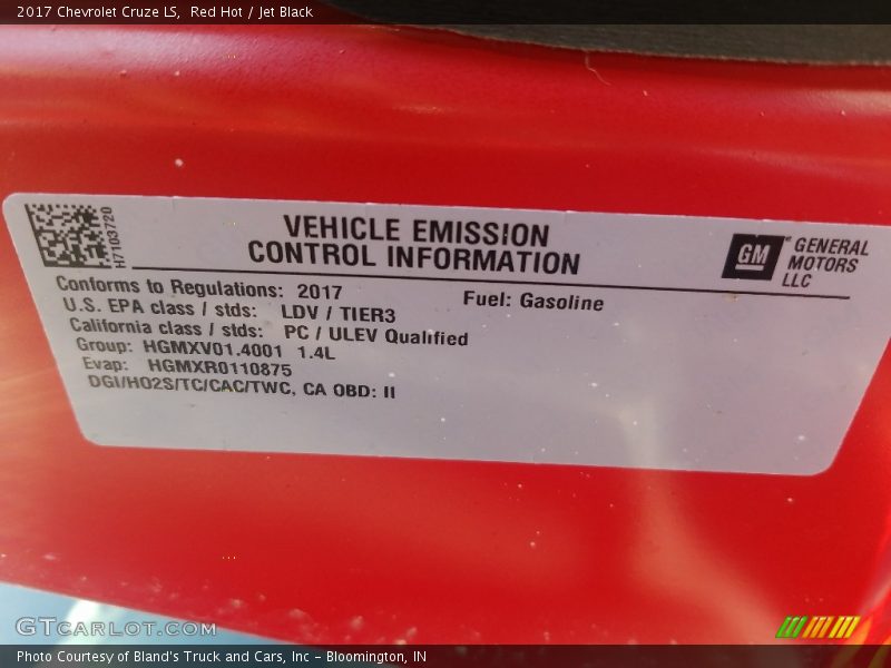Red Hot / Jet Black 2017 Chevrolet Cruze LS
