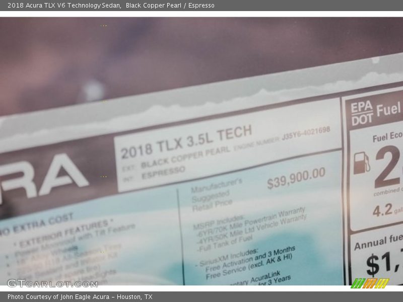 2018 TLX V6 Technology Sedan Window Sticker