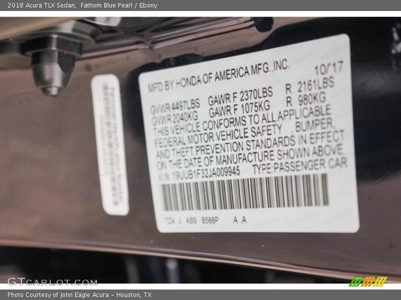 2018 TLX Sedan Fathom Blue Pearl Color Code B588P