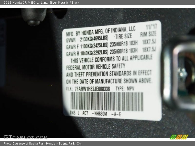 Lunar Silver Metallic / Black 2018 Honda CR-V EX-L