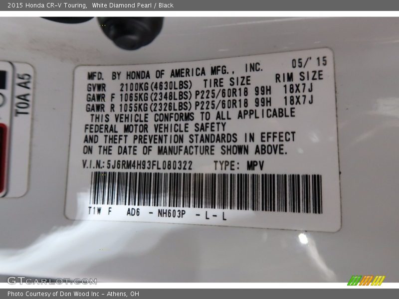 White Diamond Pearl / Black 2015 Honda CR-V Touring