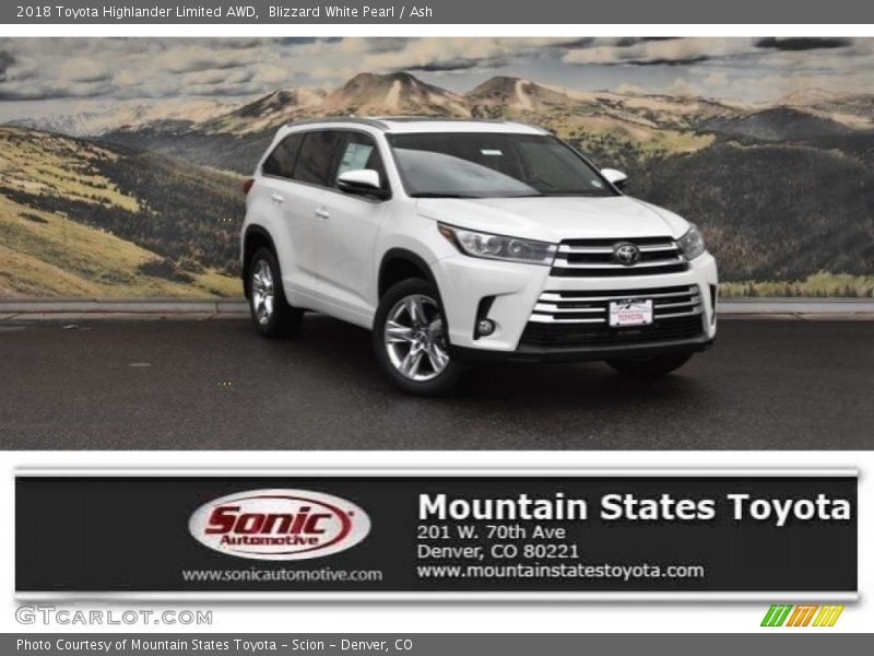 Blizzard White Pearl / Ash 2018 Toyota Highlander Limited AWD