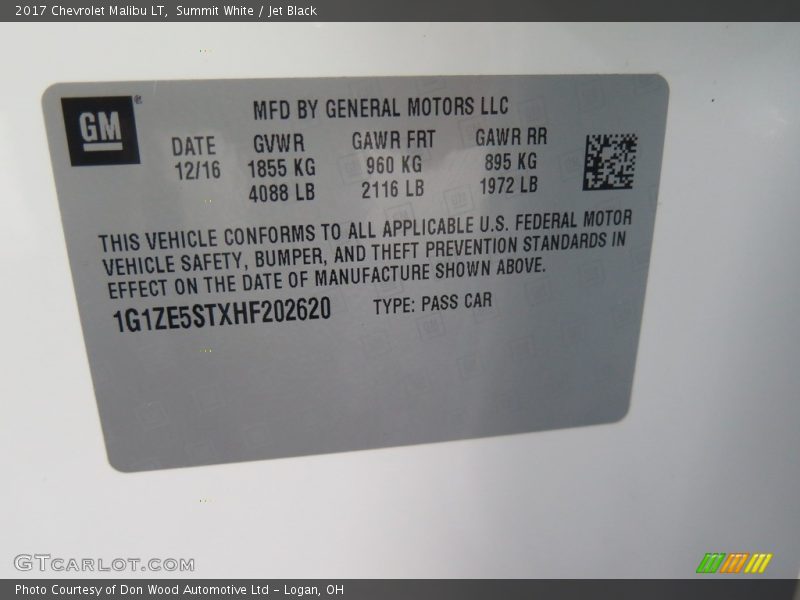 Summit White / Jet Black 2017 Chevrolet Malibu LT