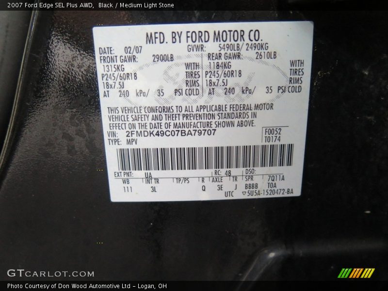 Black / Medium Light Stone 2007 Ford Edge SEL Plus AWD