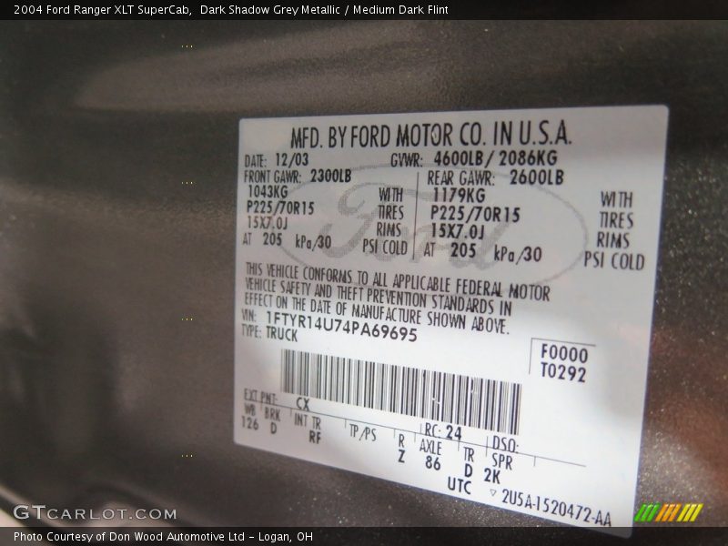 Dark Shadow Grey Metallic / Medium Dark Flint 2004 Ford Ranger XLT SuperCab
