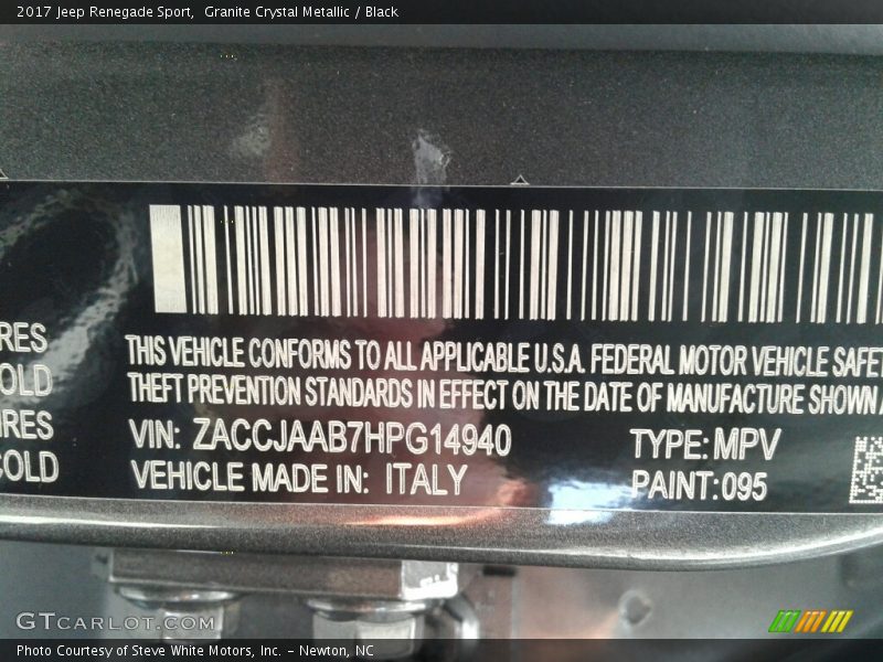 Granite Crystal Metallic / Black 2017 Jeep Renegade Sport
