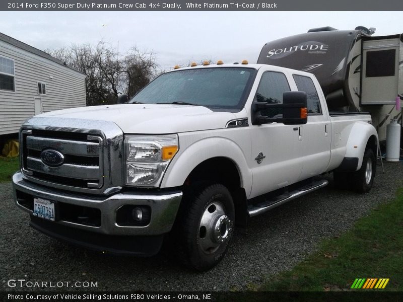 White Platinum Tri-Coat / Black 2014 Ford F350 Super Duty Platinum Crew Cab 4x4 Dually