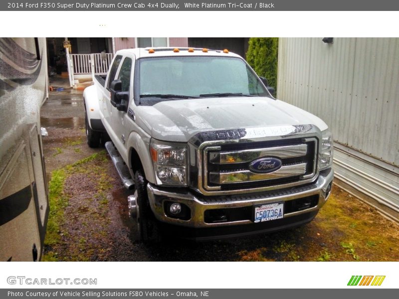 White Platinum Tri-Coat / Black 2014 Ford F350 Super Duty Platinum Crew Cab 4x4 Dually